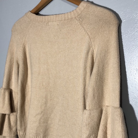 WILDFLOWER Yellow Springs | Beige Ruffled Tiered Sleeves Cotton Blend Sweater L - Picture 10 of 10